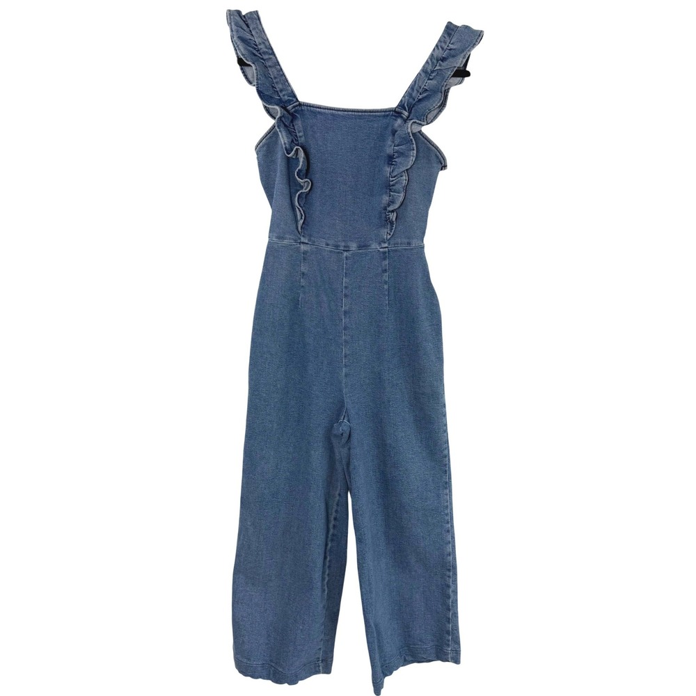 BDG Urban Outfitters Denim Jumpsuit S Blue Ruffle Strap Wide Leg Casual Boho